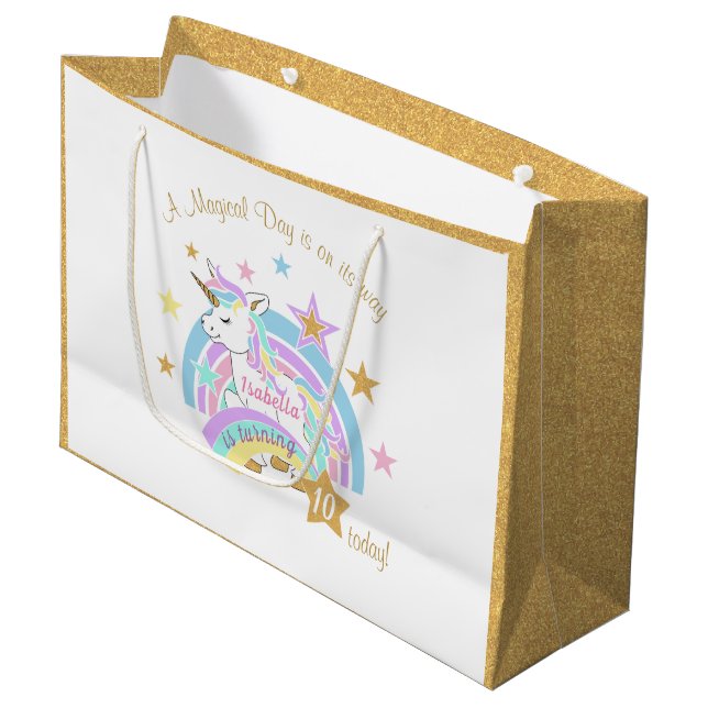 Magical Unicorn Birthday Large Gift Bag (Front Angled)
