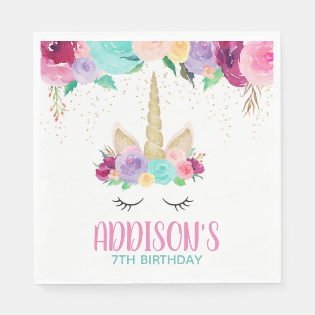 Magical Unicorn Birthday Party Baby Shower Napkins (Front)