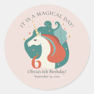 Magical Unicorn Birthday Party Classic Round Sticker