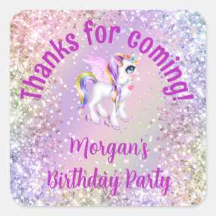 Magical Unicorn Birthday Party  Favours Square Sticker