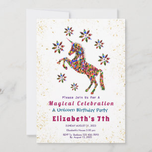 Magical Unicorn Birthday Party Glitter Personalise Invitation