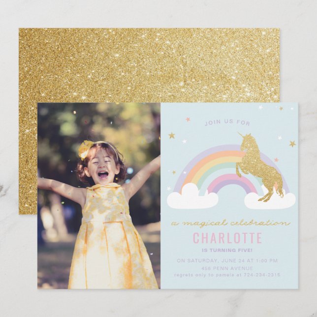 MAGICAL UNICORN BIRTHDAY PARTY INVITATION (Front/Back)