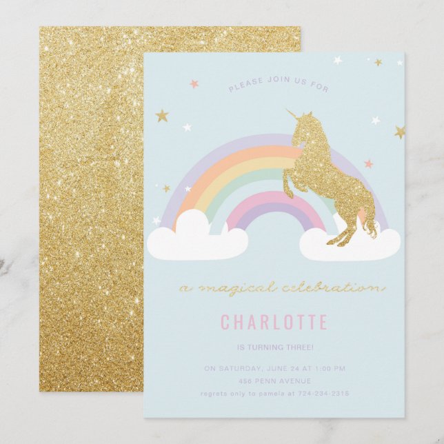MAGICAL UNICORN BIRTHDAY PARTY INVITATION (Front/Back)