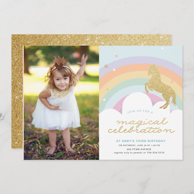MAGICAL UNICORN BIRTHDAY PARTY INVITATION (Front/Back)