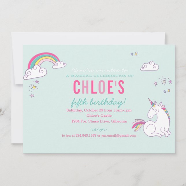 Magical Unicorn Birthday Party Invitation (Front)