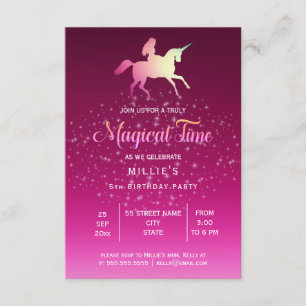 Magical Unicorn   Birthday Party Invitation