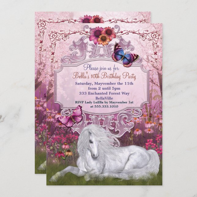 Magical Unicorn Birthday Party Invitations (Front/Back)