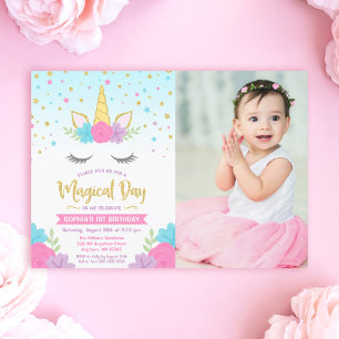 Magical Unicorn Birthday Photo Invitation