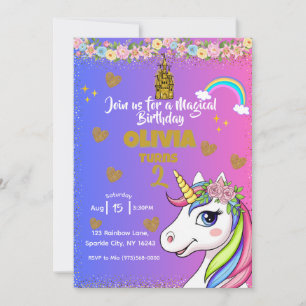 Magical Unicorn Birthday- Pink Girls Invitation