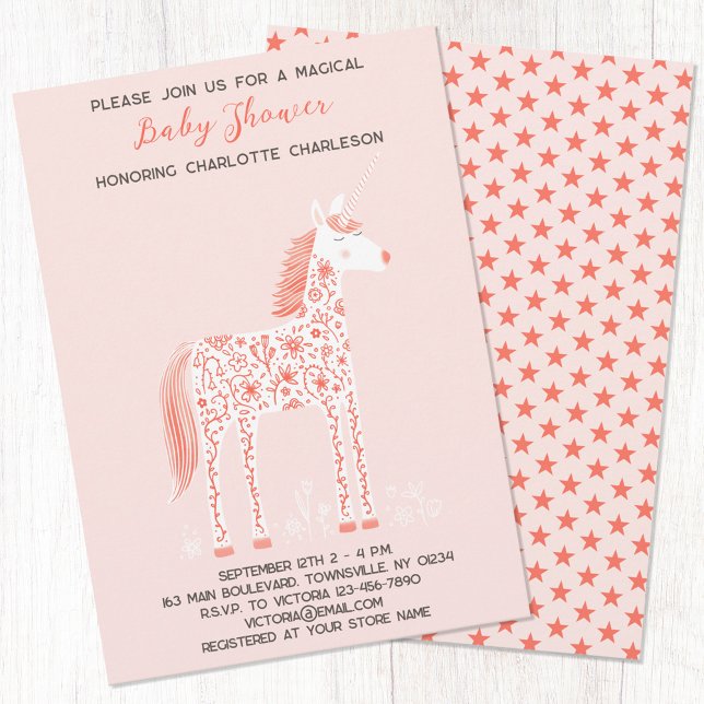 Magical Unicorn Blush Pink Baby Shower Invitation (Creator Uploaded)
