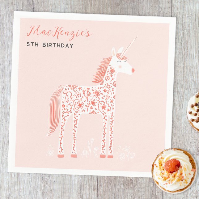 Magical Unicorn Blush Pink Birthday Party Napkin (Creator Uploaded)