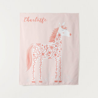 Magical Unicorn Blush Pink Personalised Tapestry