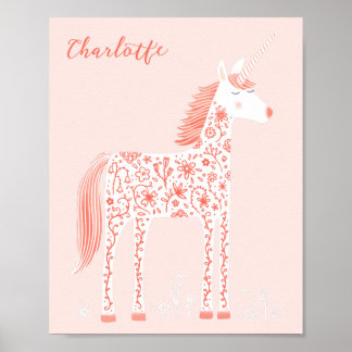 Magical Unicorn Blush Pink Personalized Poster
