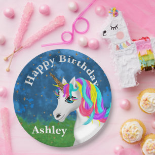 Magical Unicorn Bright Colourful Birthday Party Pa Paper Plate