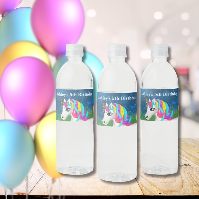 Magical Unicorn Bright Colourful Birthday Party Water Bottle Label (Creator Uploaded)
