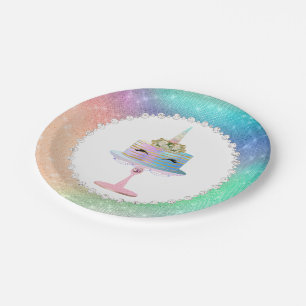 Magical Unicorn Cake   Fantasy Watercolor Party Paper Plate