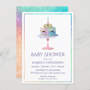 Magical Unicorn Cake   Fantasy Watercolor Shower Invitation