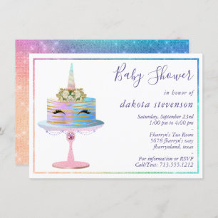 Magical Unicorn Cake   Fantasy Watercolor Shower Invitation