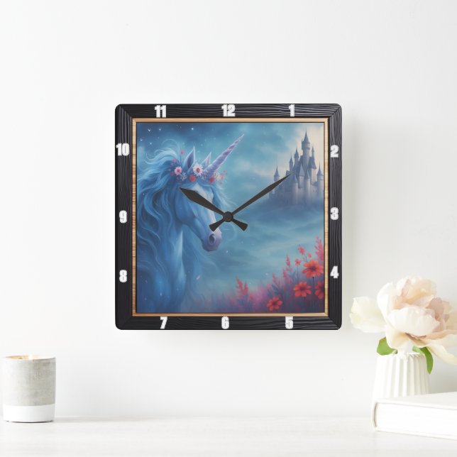 Magical Unicorn Castle Fantasy Square Wall Clock (Home)
