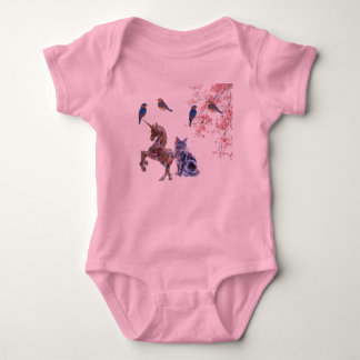 Magical Unicorn Cat & Blooming Birds – Baby Girl T Bodysuit