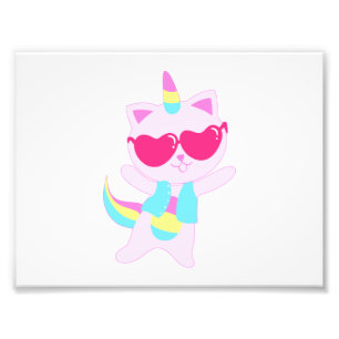 Magical unicorn Cat cartoon - Choose back color Photo Print