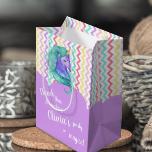 Magical Unicorn Chevron Pastel Kids Birthday Favou Medium Gift Bag