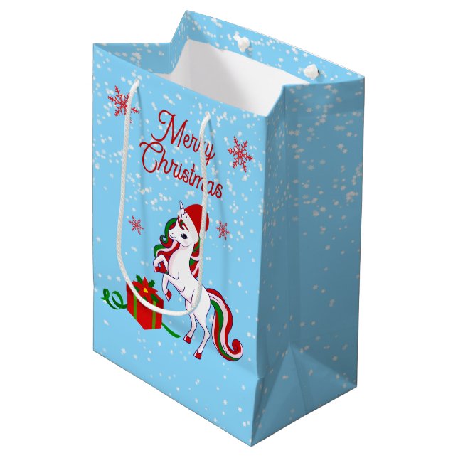 Magical Unicorn Christmas Medium Gift Bag (Front Angled)