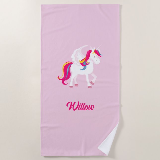Magical Unicorn Custom Name or Text Beach Towel (Front)