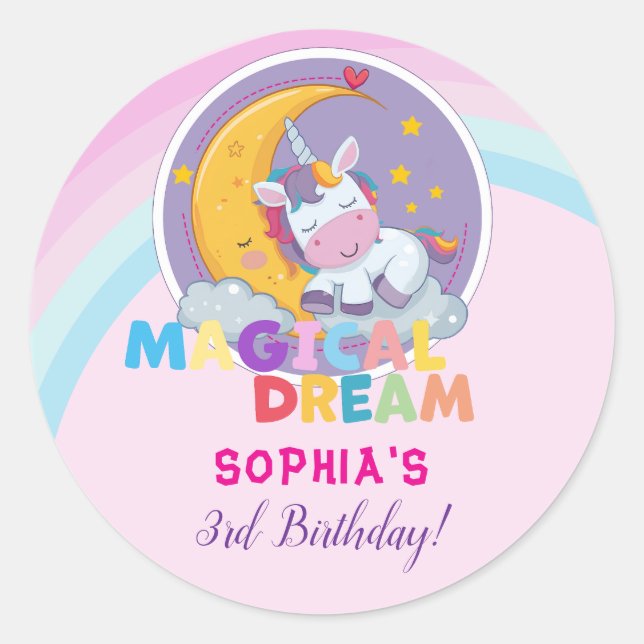 Magical Unicorn Dream Invitation Classic Round Sticker (Front)