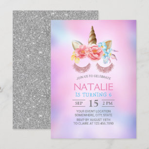 Magical Unicorn Dreamy Pink Blue Ombre Birthday Invitation