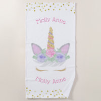 Magical Unicorn Face Eyelashes Beach Towel