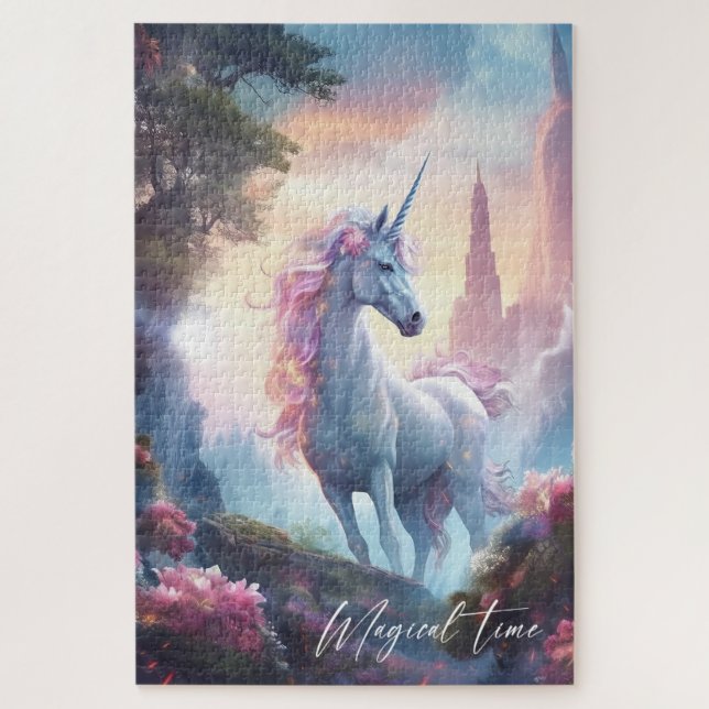 Magical unicorn fairy tale castle birthday gift  jigsaw puzzle (Vertical)
