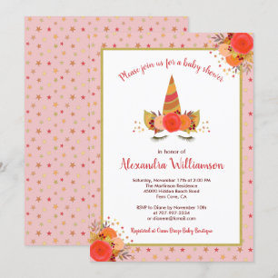 Magical Unicorn Fall Thanksgiving Girl Baby Shower Invitation