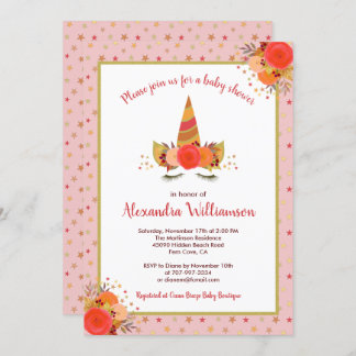 Magical Unicorn Fall Thanksgiving Girl Baby Shower Invitation