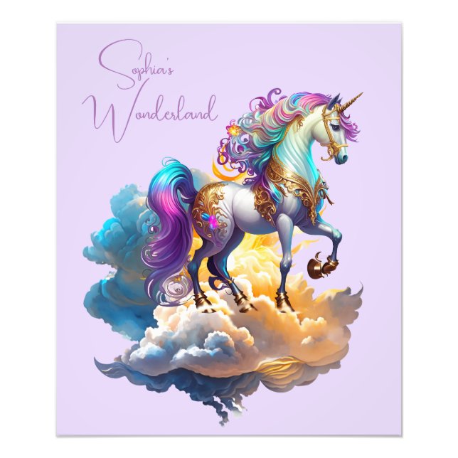 Magical Unicorn Fantasy clouds Birthday Photo Print (Front)