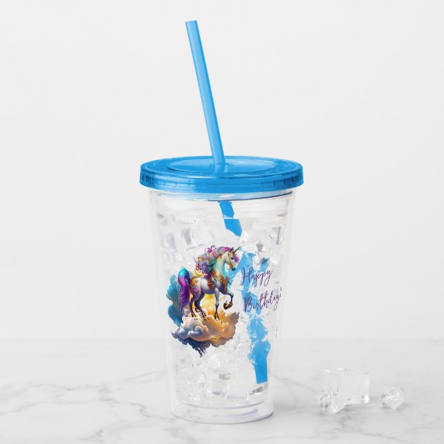 Magical Unicorn Fantasy clouds romance birthday Acrylic Tumbler (Front Ice)