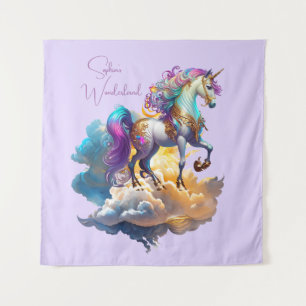 Magical Unicorn Fantasy clouds romance birthday Tapestry