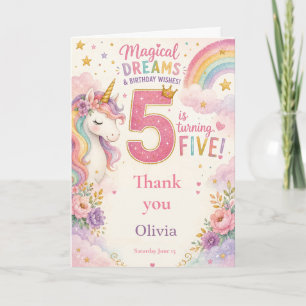Magical Unicorn Fifth Birthday Thank You Card