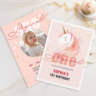 Magical Unicorn First Birthday Invitation
