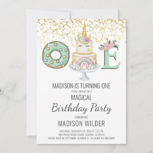 Magical Unicorn First Birthday Invitation