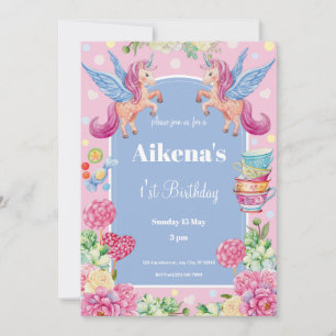 Magical Unicorn first birthday party Invitation