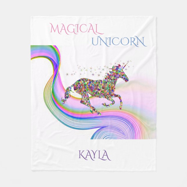 Magical unicorn fleece blanket personalised. (Front)