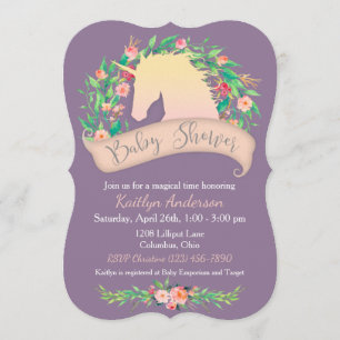 Magical Unicorn Floral Baby Shower Invitation