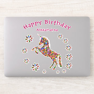 Magical Unicorn Floral Birthday Glitter Custom