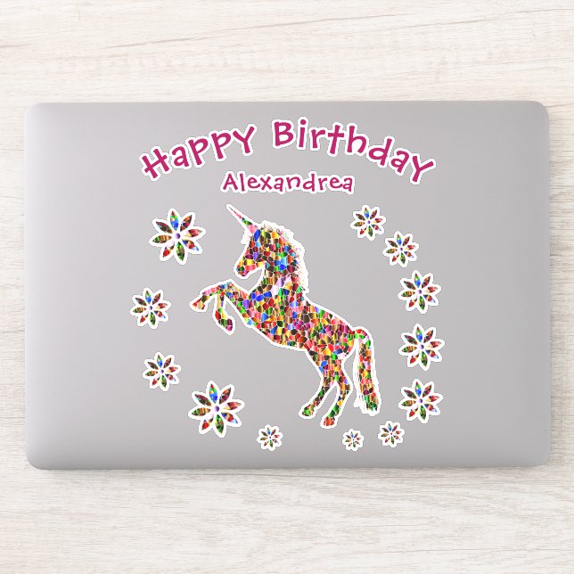 Magical Unicorn Floral Birthday Glitter Custom (Computer)