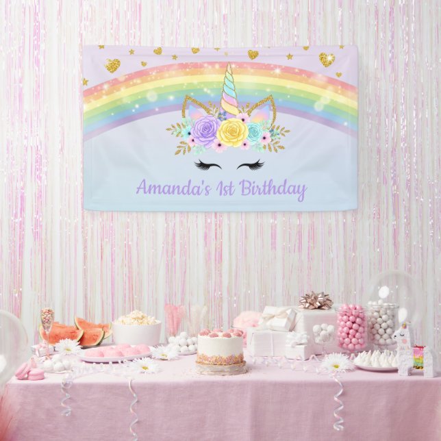 Magical Unicorn Floral Rainbow Birthday Banner (Party)