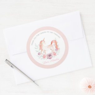 Magical Unicorn Flower Birthday Party Favour  Classic Round Sticker