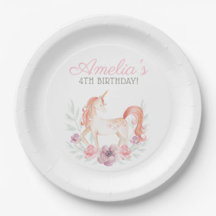 Magical Unicorn Flower wreath Birthday party Paper Plate