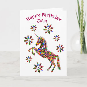 Magical Unicorn Flowers Birthday Card