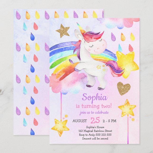 Magical Unicorn Girl Birthday Party Invitation (Front/Back)